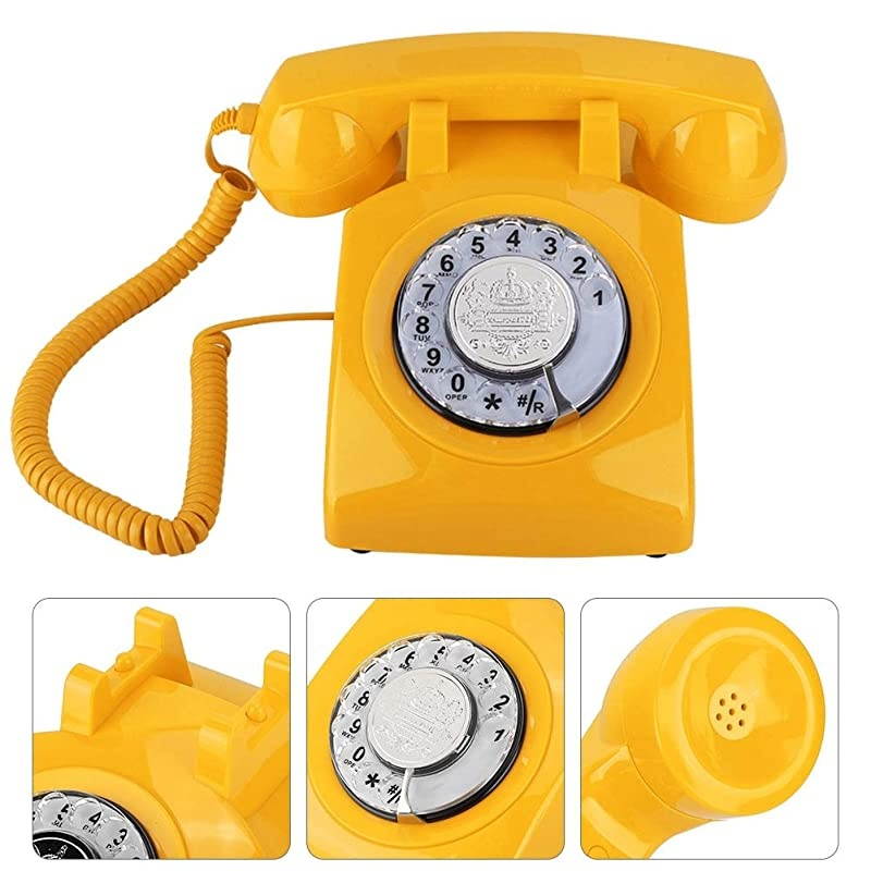 Retro Dial Telephone Vintage Landline Telephone Corded Telephone Corded Desktop Desk Phone for Gift with KnobAdjustable Volume of The BellYellow