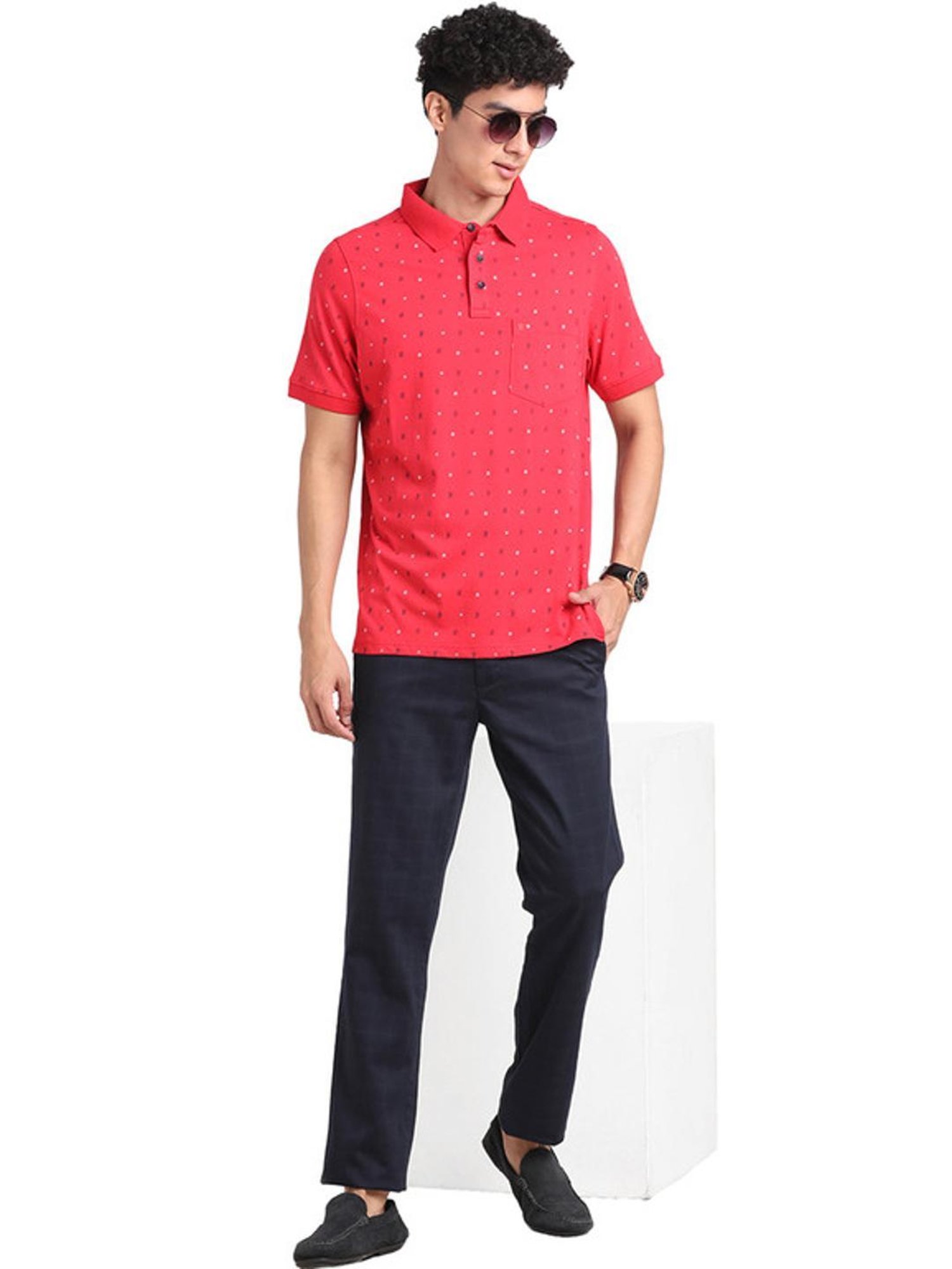 Turtle Red Cotton Slim Fit Printed Polo T-Shirts