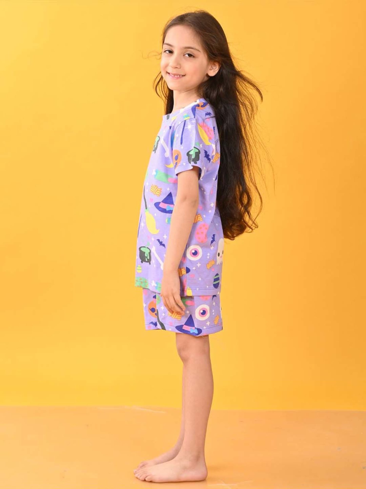 Anthrilo Kids Purple Cotton Printed T-Shirt & Short