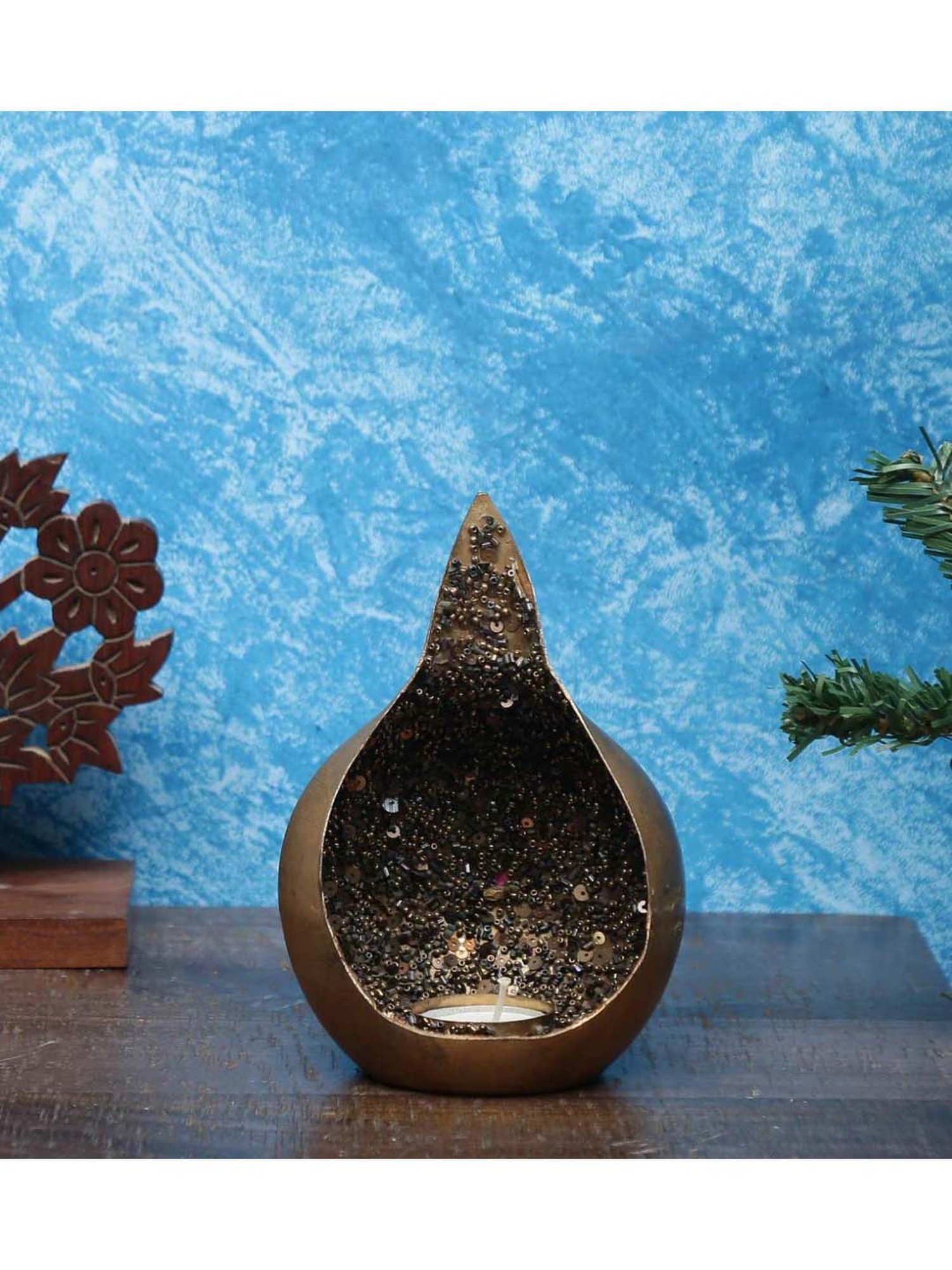 Artisans Rose Golden Iron Shasta Tea Light Holder - Set of 1