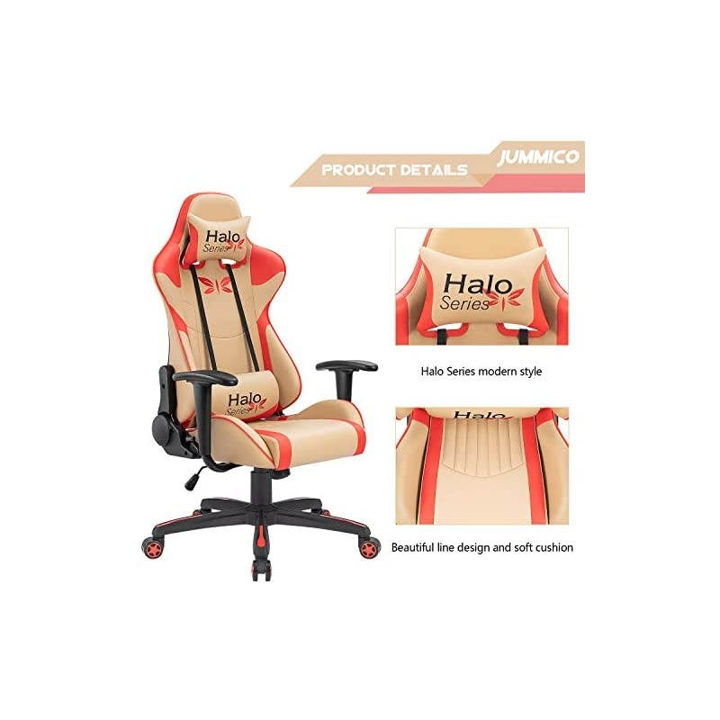 Gaming Chair Adjustable Racing Chair Halo Series Specialty Design Ergonomic Comfortable Swivel Computer Chair with Headrest and Lumbar Support (Blue and Plum red)