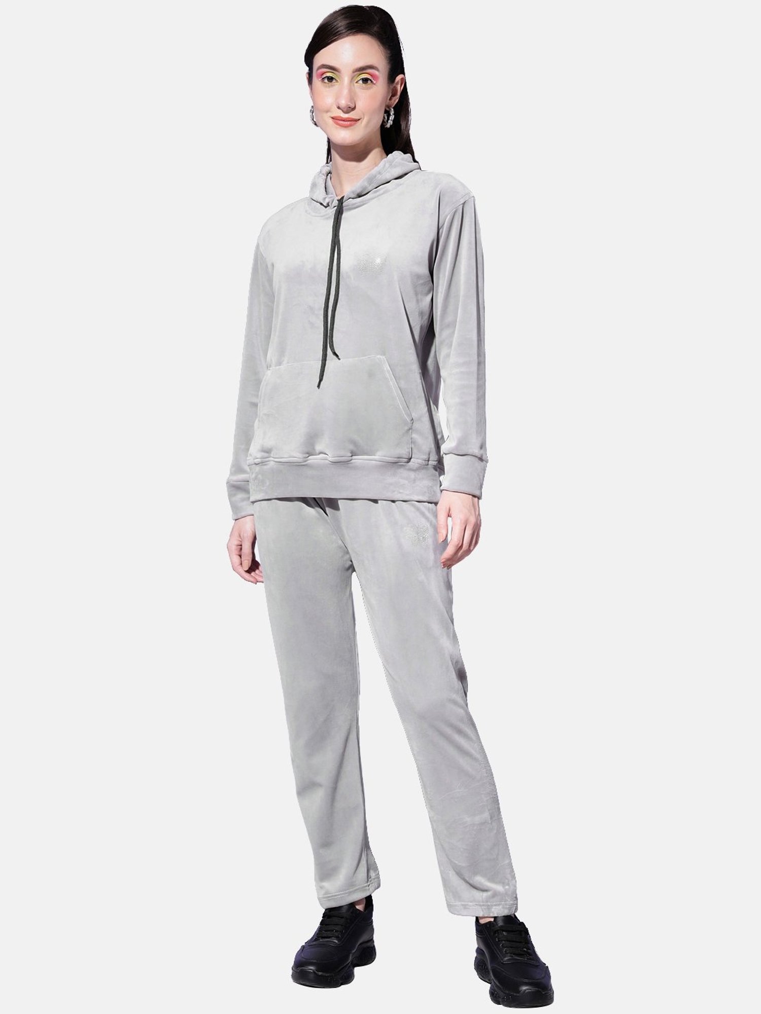 BUYNEWTREND Grey Regular Fit Sports Tracksuit