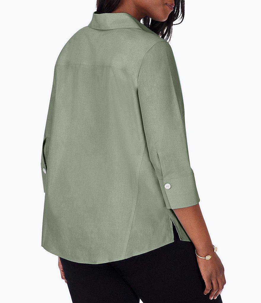 Foxcroft Plus Size Point Collar Neck 3/4 Sleeve Paityn Solid Shirt