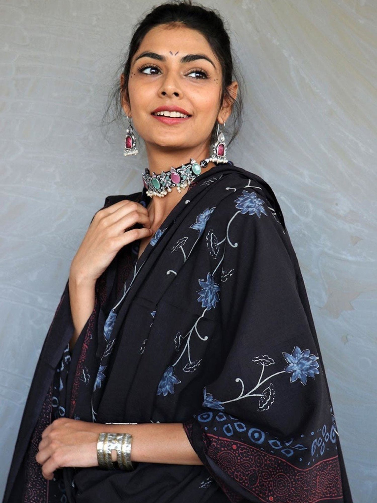 Chidiyaa Enchanted Black Hand Printed Pure Cotton Dupatta