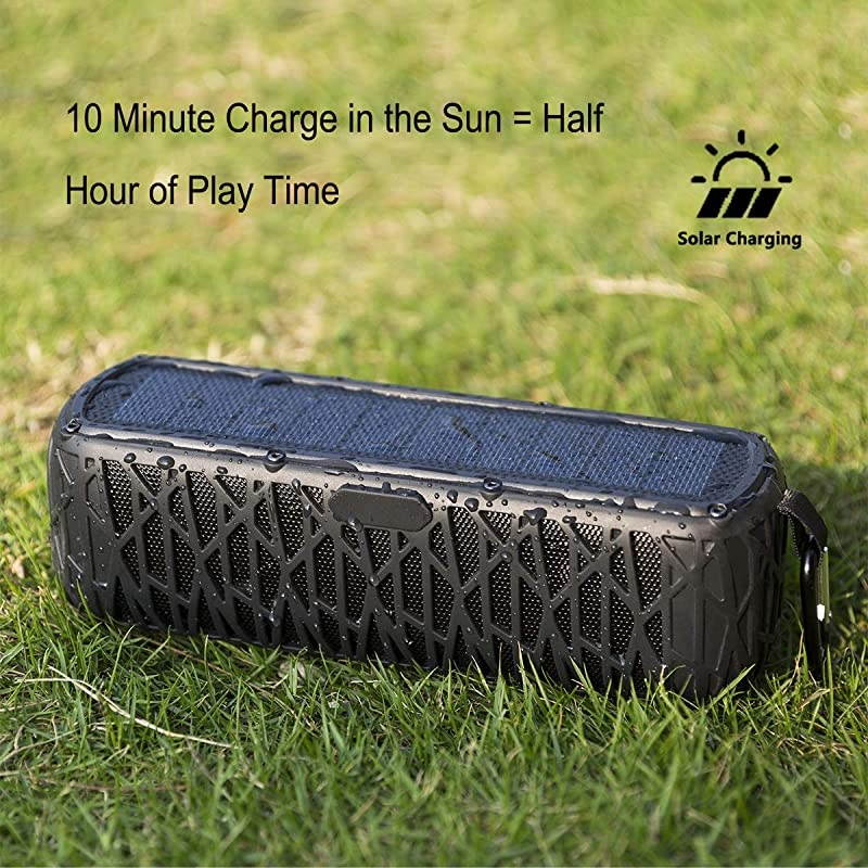 Solar Bluetooth Speaker Portable Outdoor Bluetooth IPX6 Waterproof Speaker with 5000mAh Power Bank60 Hours Play Time Dual Speaker with Mic Stereo Sound with Bass Home Wireless SpeakerBlack