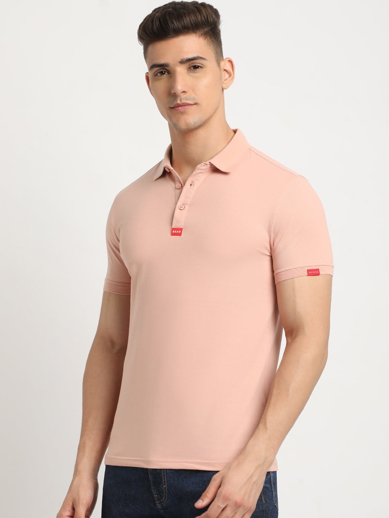 The Bear House Peach Slim Fit Polo T-Shirt