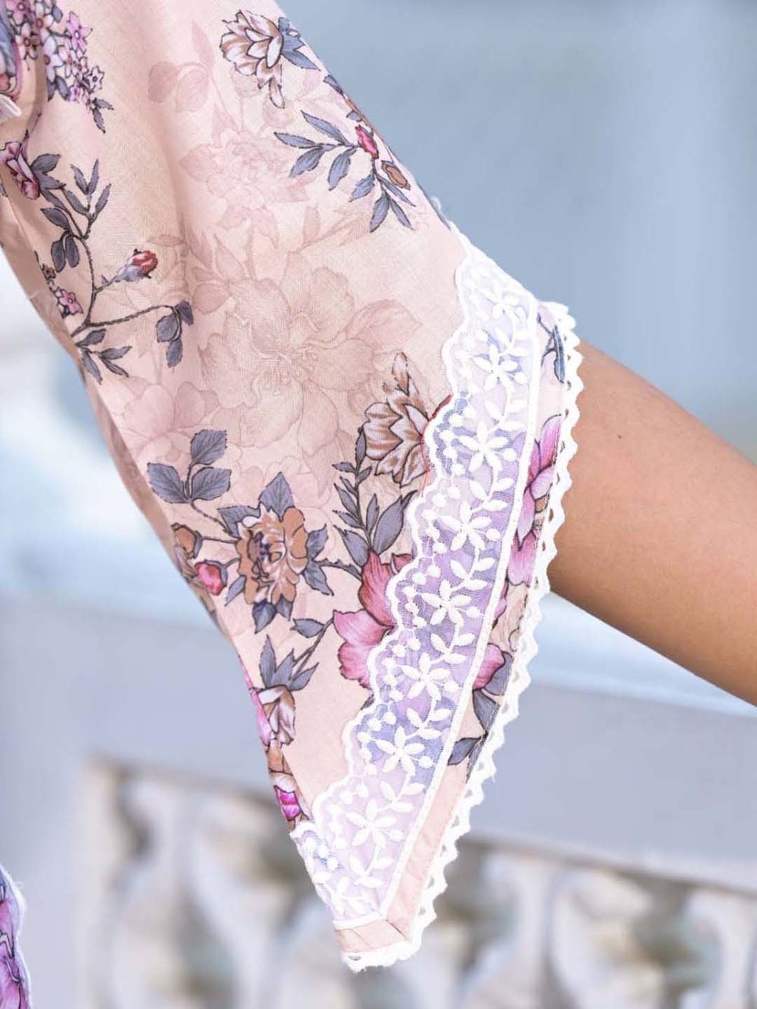 Varanga Beige Cotton Printed Kurta Palazzo Set With Dupatta