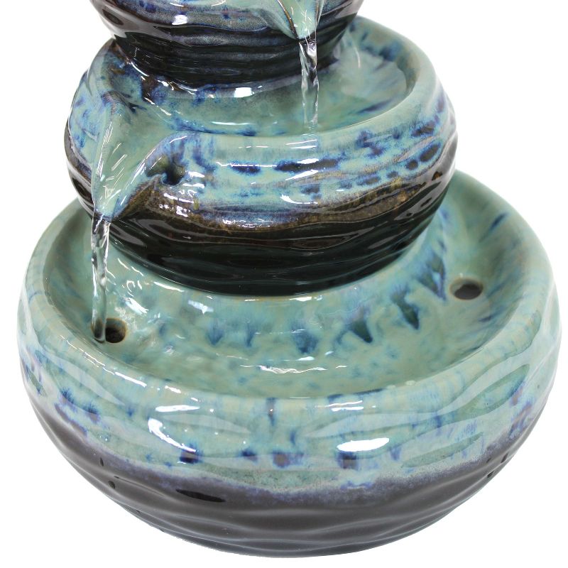 Sunnydaze Indoor Home Decorative Glazed Ceramic 3-Tiered Modern Textured Bowls Tabletop Water Fountain - 7"