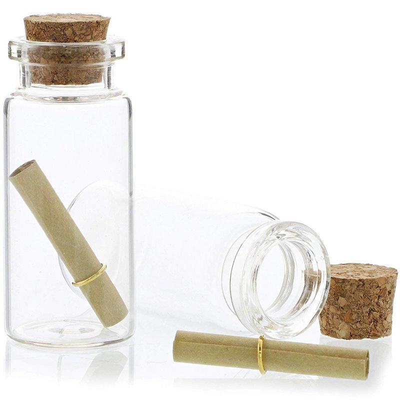 48 Pack Small Glass Jars Storage Cork Bottles with Lid Holds 10ml - Message in a Bottle, 0.5 x 2.15 Inches, Clear