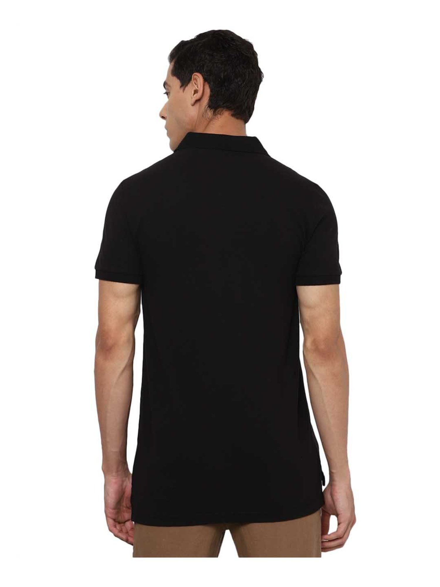 American Eagle Black Solid Polo T-Shirt