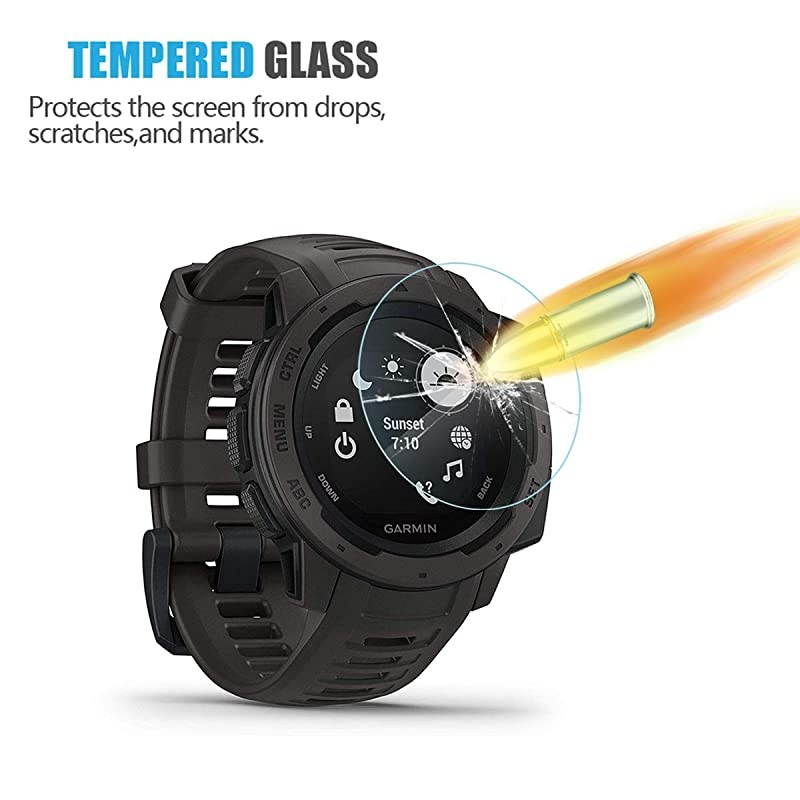 4 Pack  Compatible for Garmin Instinct Smartwatch Tempered Glass Screen Protector 25D Arc Edges 9 Hardness HD AntiScratch BubbleFree Lifetime Replacement Warranty