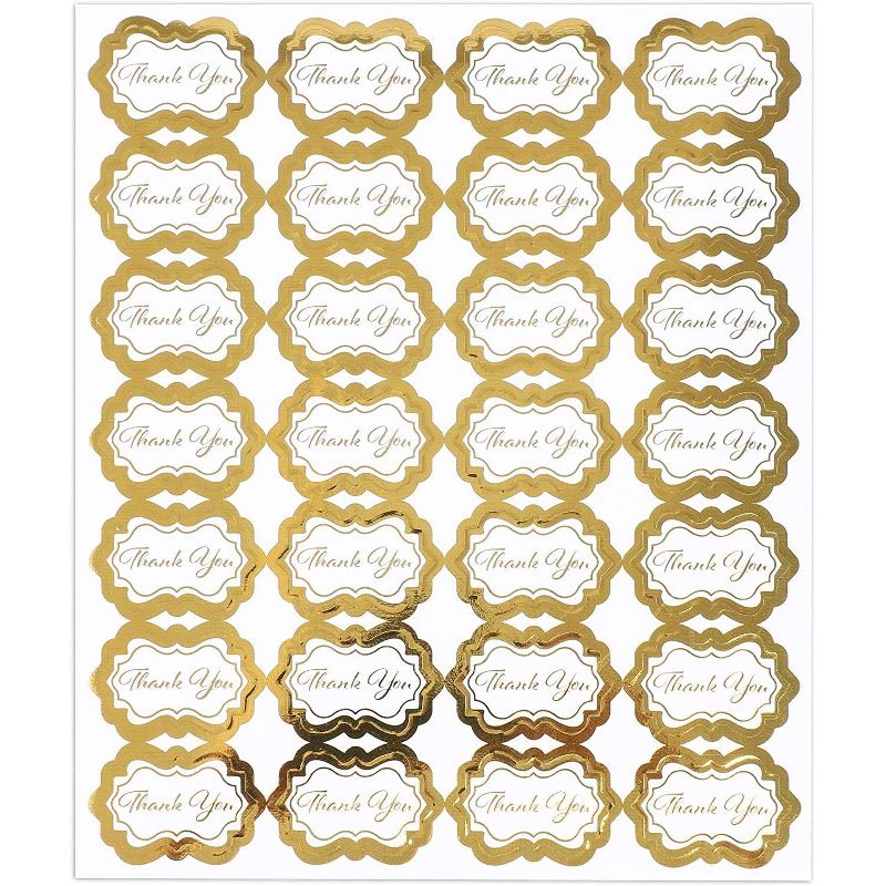 Paper Junkie 252 Piece Shiny Gold Foil Thank You Stickers to Seal Envelopes, 0.7 x 1.15 in