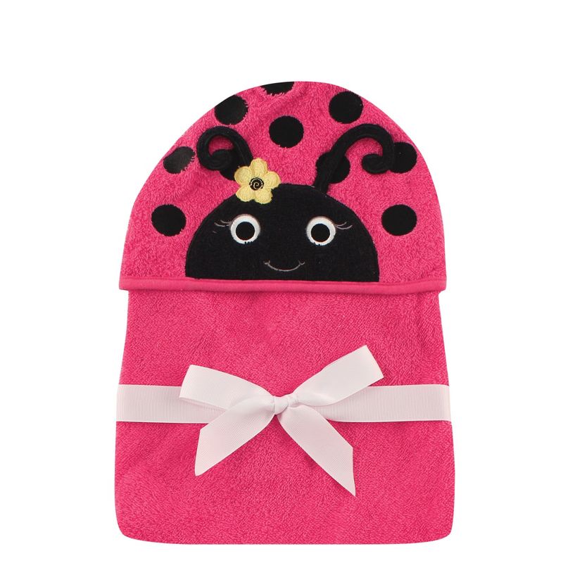 Hudson Baby Infant Girl Cotton Animal Face Hooded Towel, Ladybug, One Size
