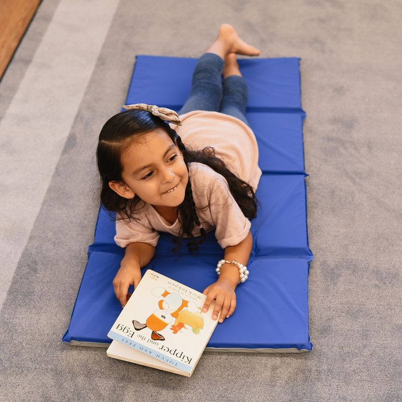 ECR4Kids Value 4-Fold Rest Mat, 1in Thick, Rest Time Sleeping Mat for Toddlers, 5-Pack - Blue/Grey
