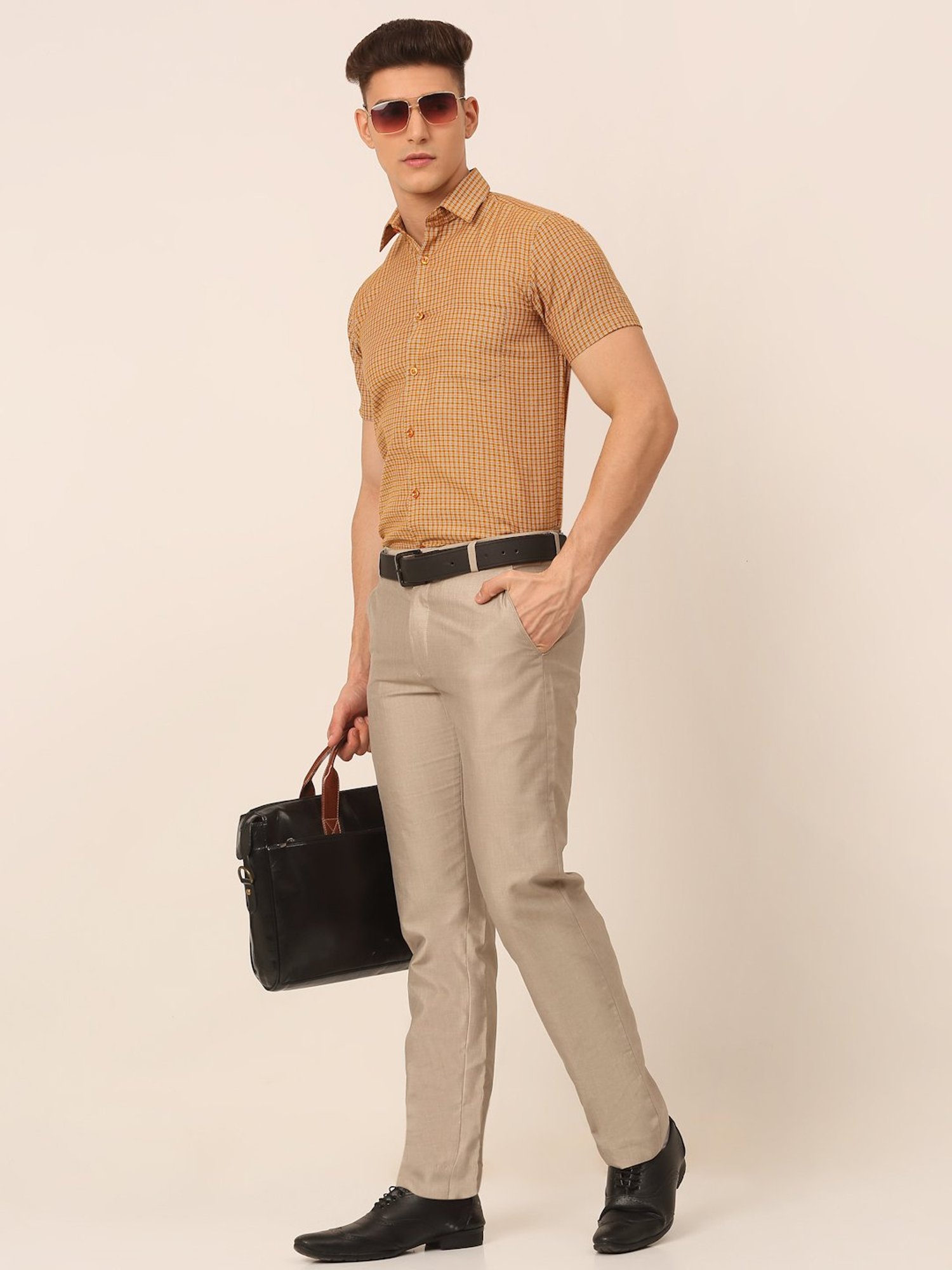 Jainish Mustard Cotton Regular Fit Checks Shirt