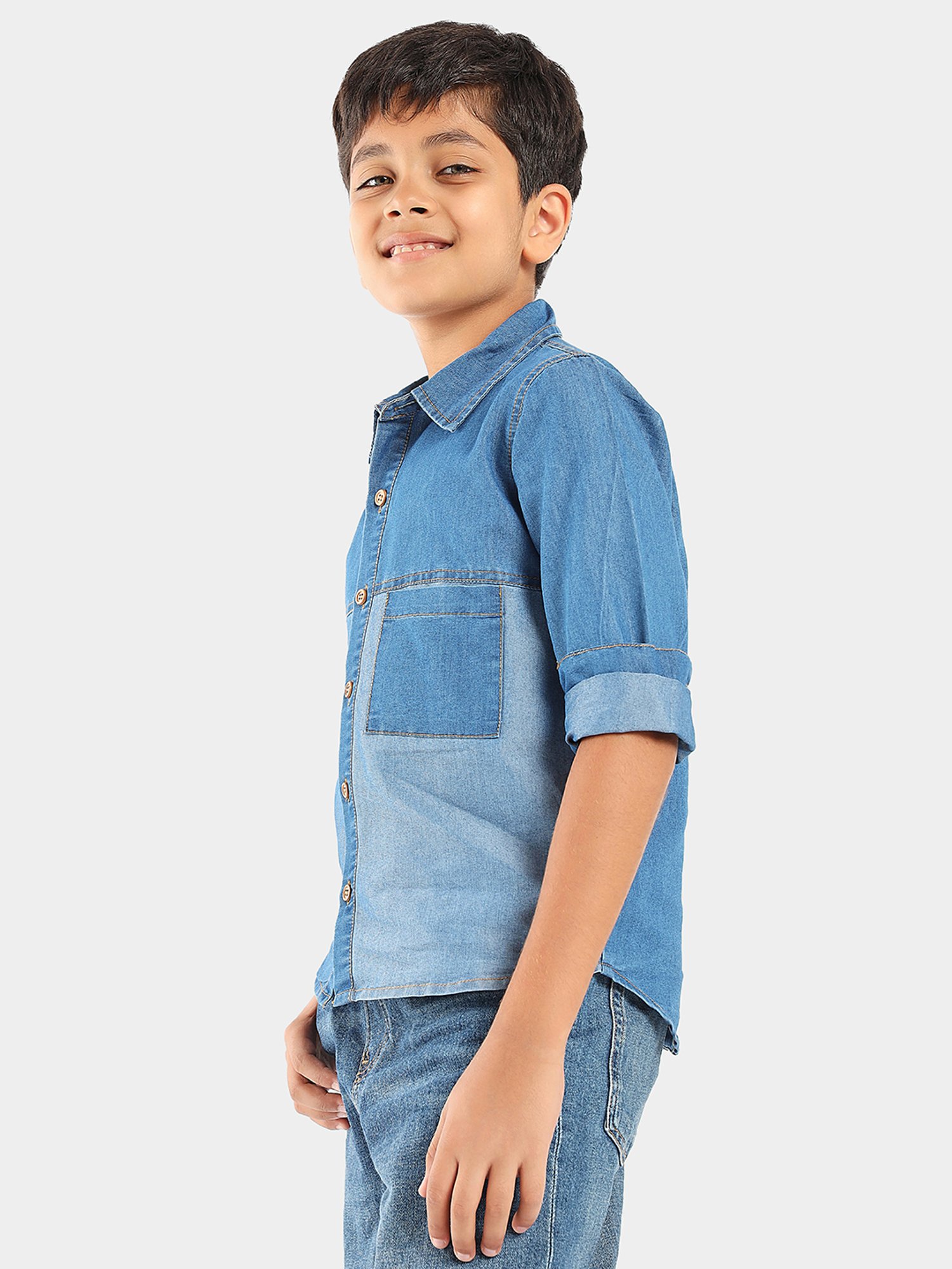 LilPicks Boys Blue Solid Shirt