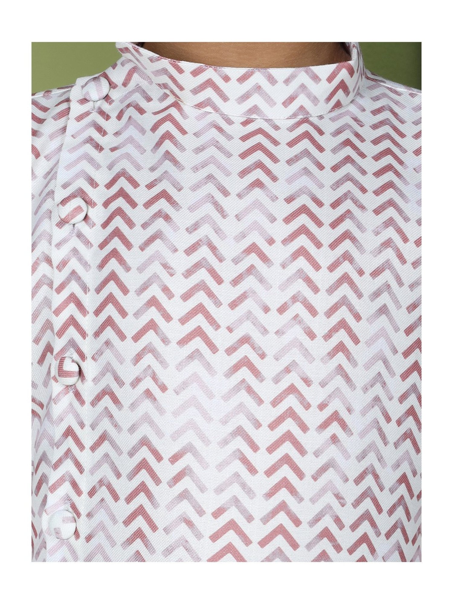 TABARD Kids White & Peach Printed Full Sleeves Kurta