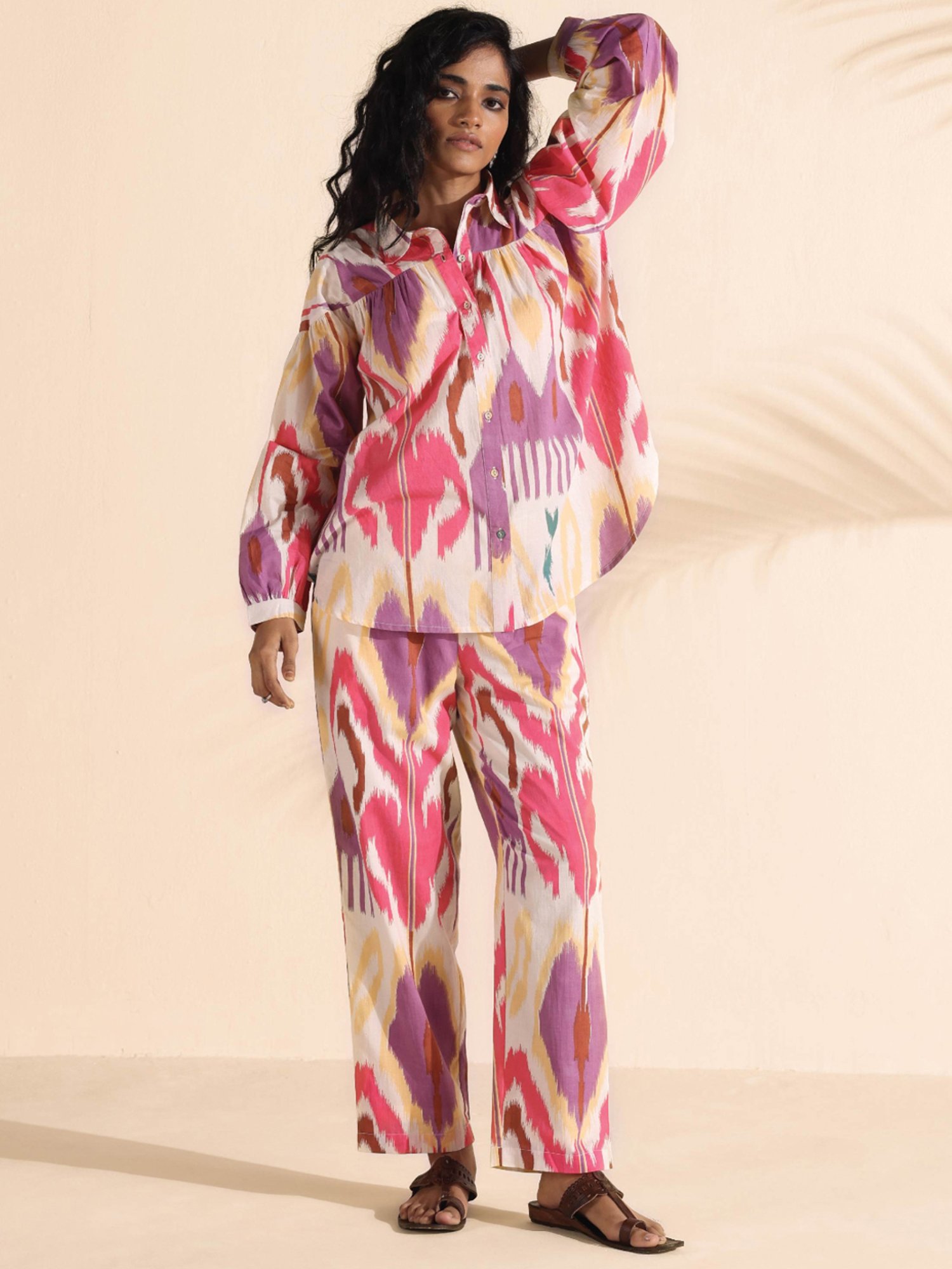 true Browns Pink Printed Top Pant Set