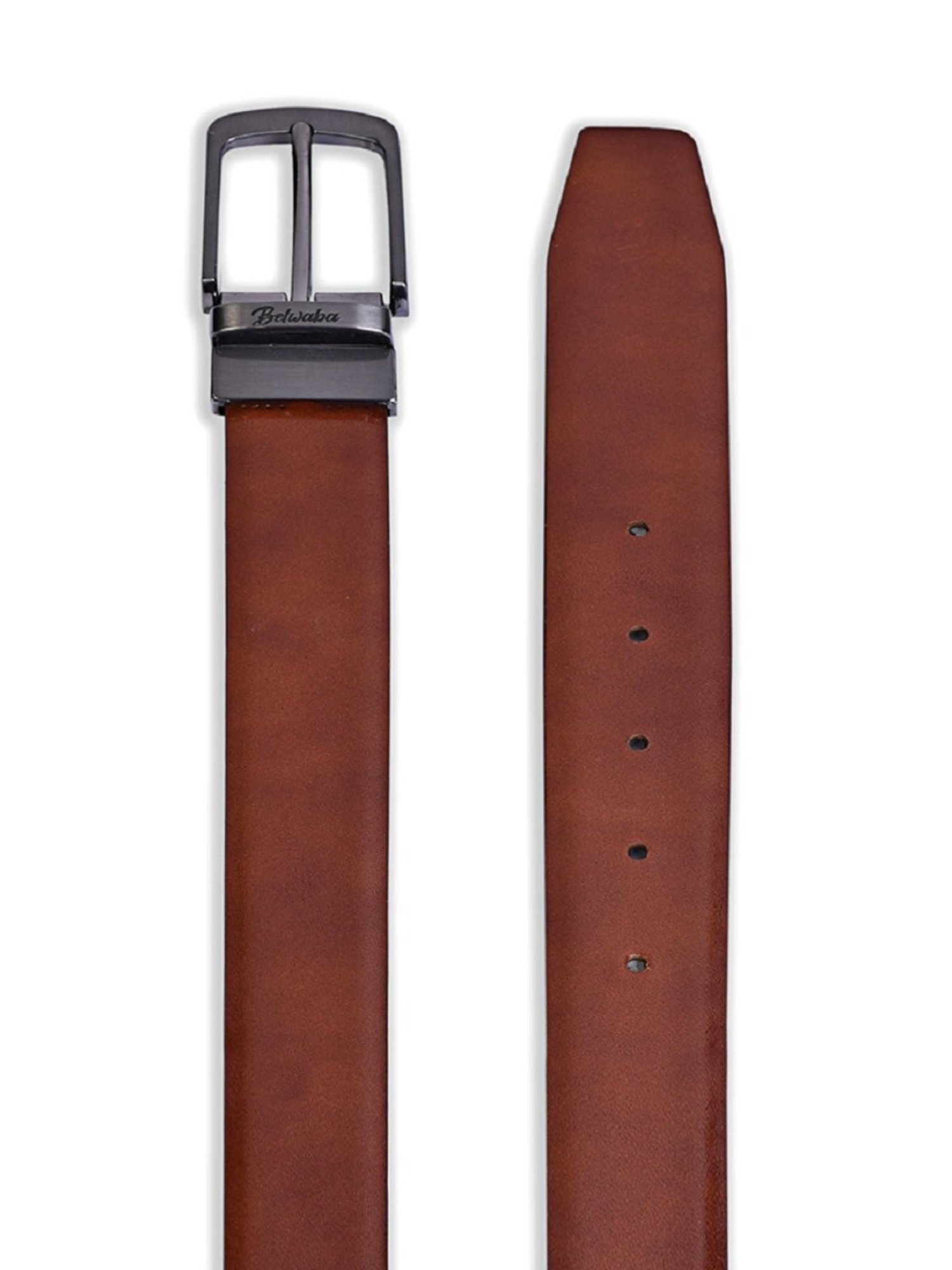 BELWABA Tan Textured Formal Reversible Leather Belt for Men
