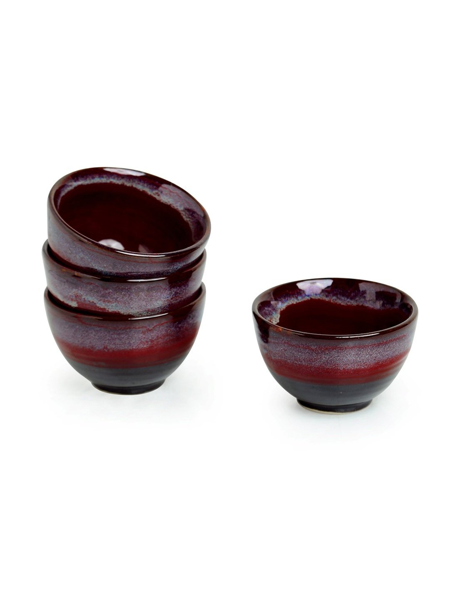 ExclusiveLane 'Crimson Shields' Hand Glazed Studio Pottery Ceramic Dining Bowls Set (3.3", Set Of 4)