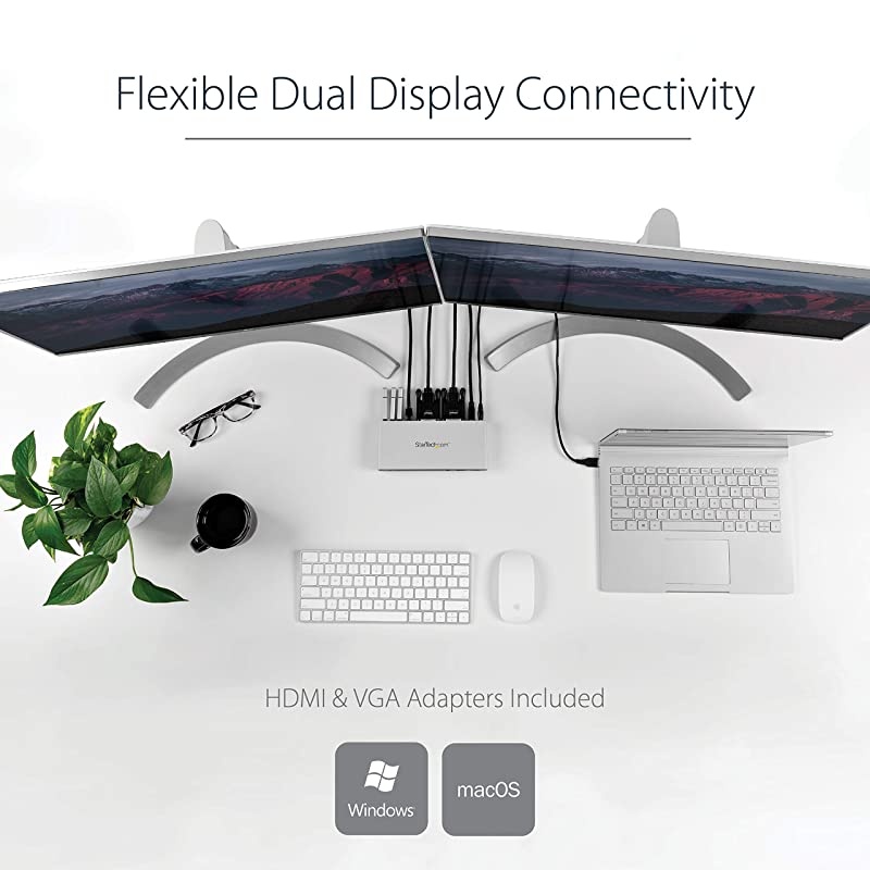 com Dual Monitor USB 3.0 Docking Station w/ DVI to VGA & HDMI Adapters, 5x USB 3.0 & Audio - Vertical DVI Dock for Mac & Windows (USB3SDOCKDD),Black & silver