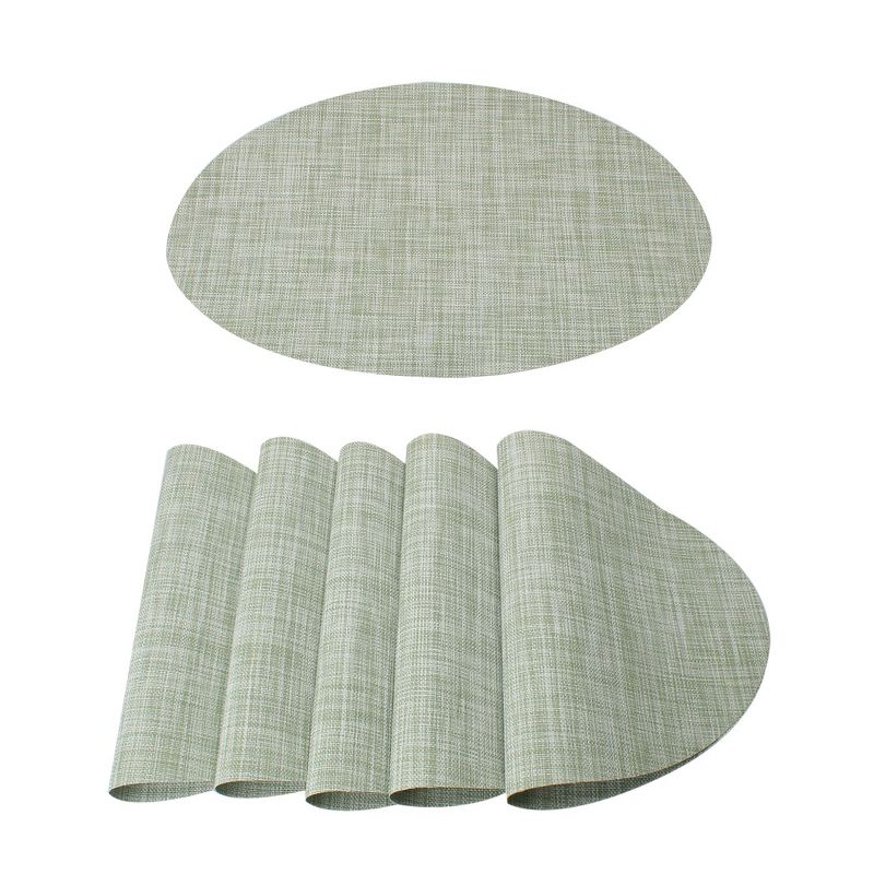 6 Pcs 18" x 12" Vinyl Washable Heat-resistant Cross Woven Placemat Pale Green  - PiccoCasa