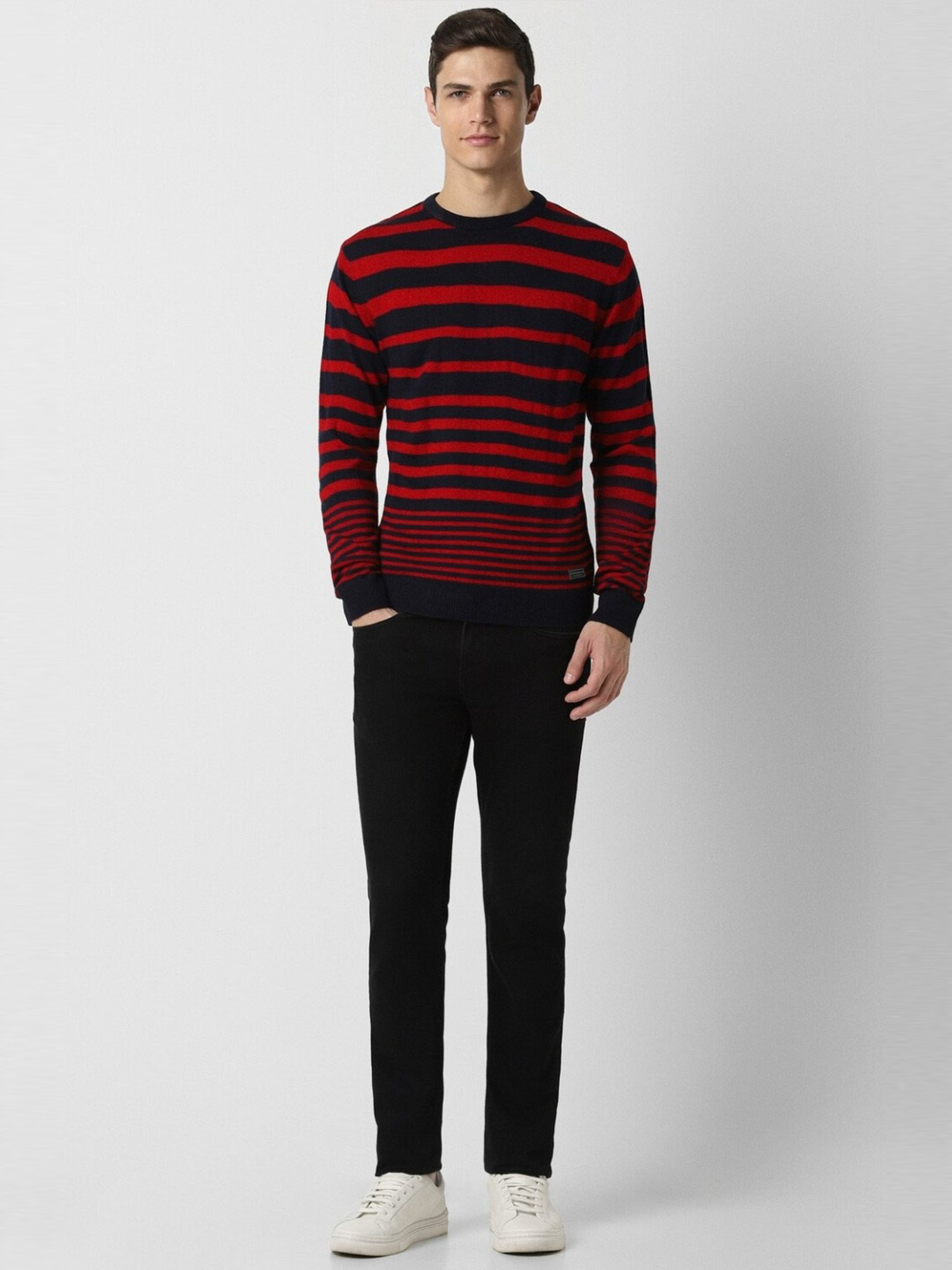 Peter England Red Regular Fit Striped Sweater