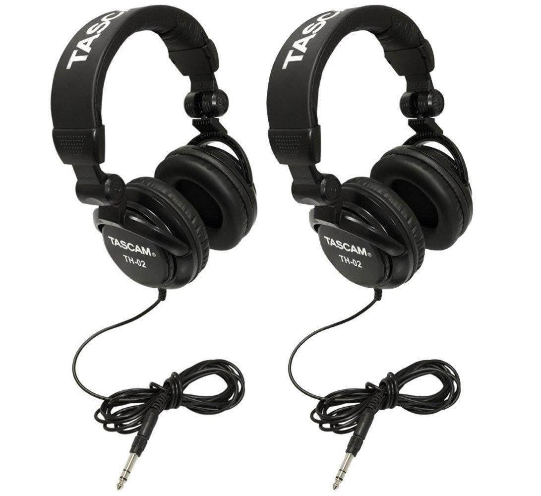 TASCAM TH-02B Foldable Recording Mixing Home Studio Headphones - Black (2 Pair)