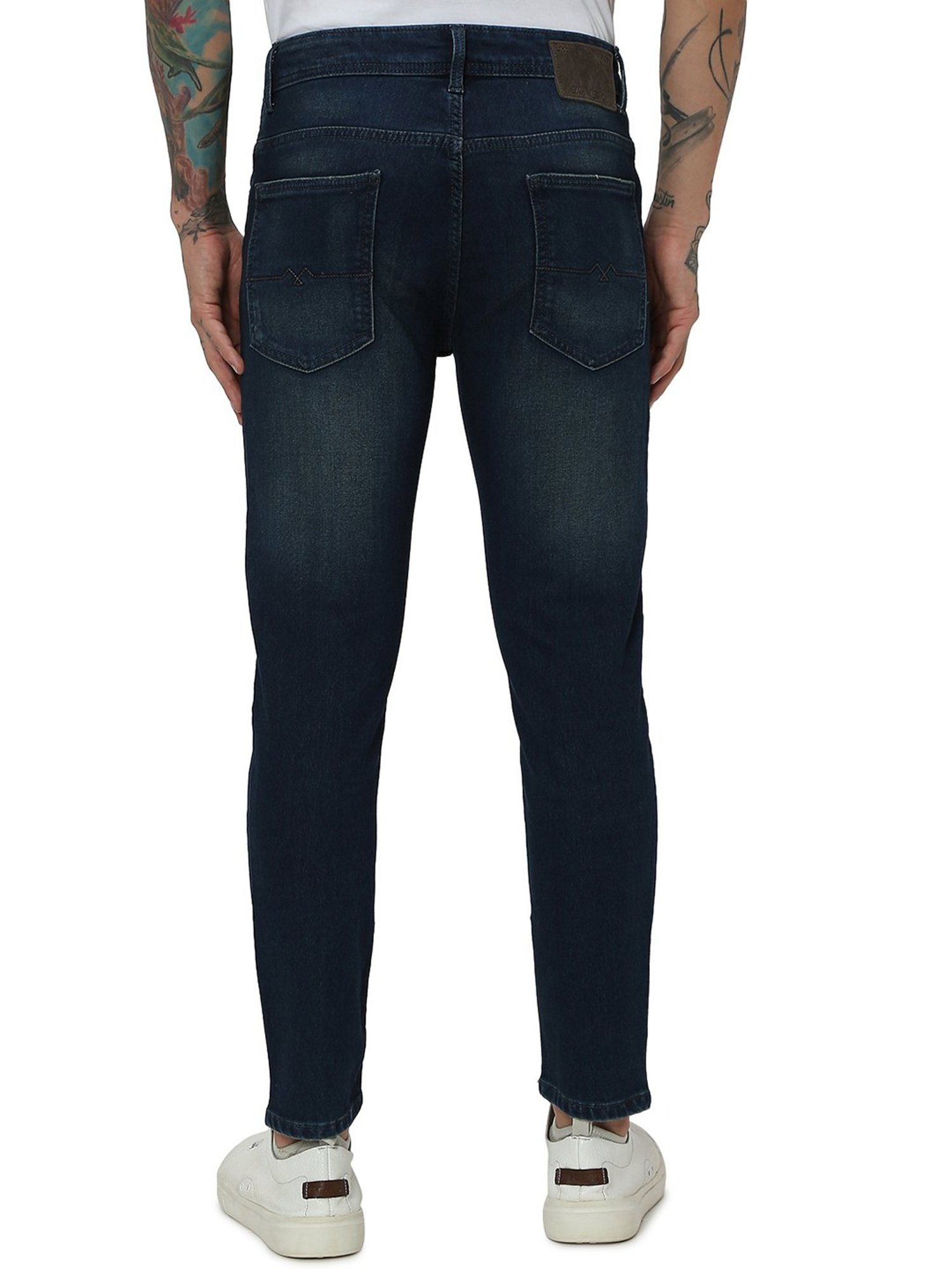 Mufti Dark Blue Slim Fit Lightly Washed Jeans