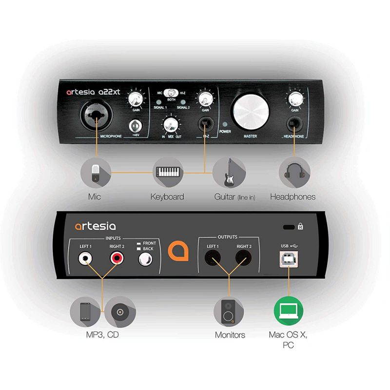 Artesia ARB-6 Backpack Recording Studio Bundle with Xkey 25-key MIDI Keyboard & Case, Pro 24-bit USB Audio Interface, Studio Monitor Headphones, Cardioid Condenser Mic & Backpack