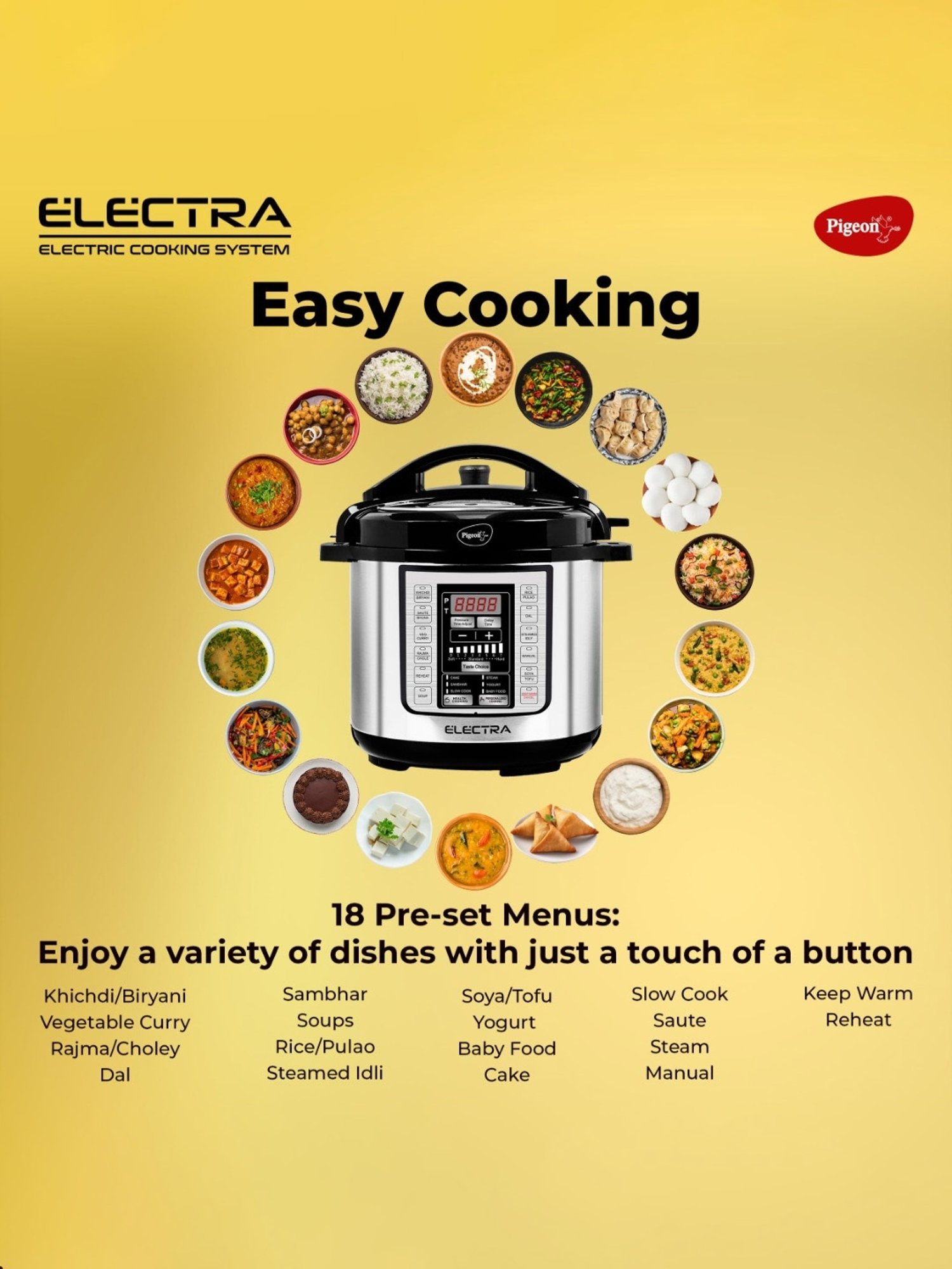 Pigeon Air Fryer 1200W, 6L with Touch Control & 8 Pre-Set Menu (Black)