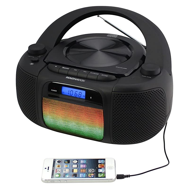 MD6972 CD Boombox with Digital AM FM Radio Color Changing Lights and Bluetooth Wireless Technology