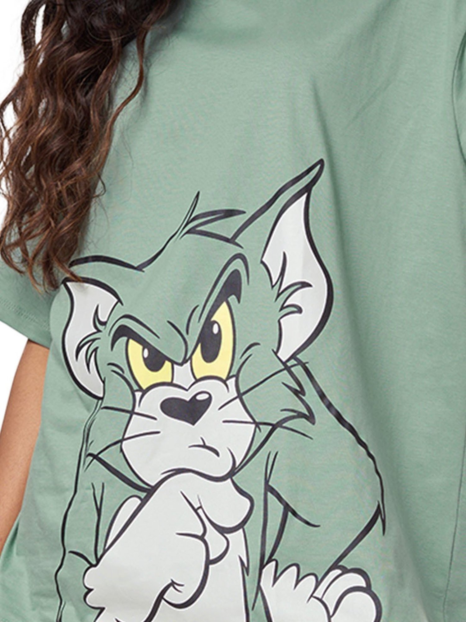 The Souled Store Green Tom & Jerry Print Oversized T-Shirt