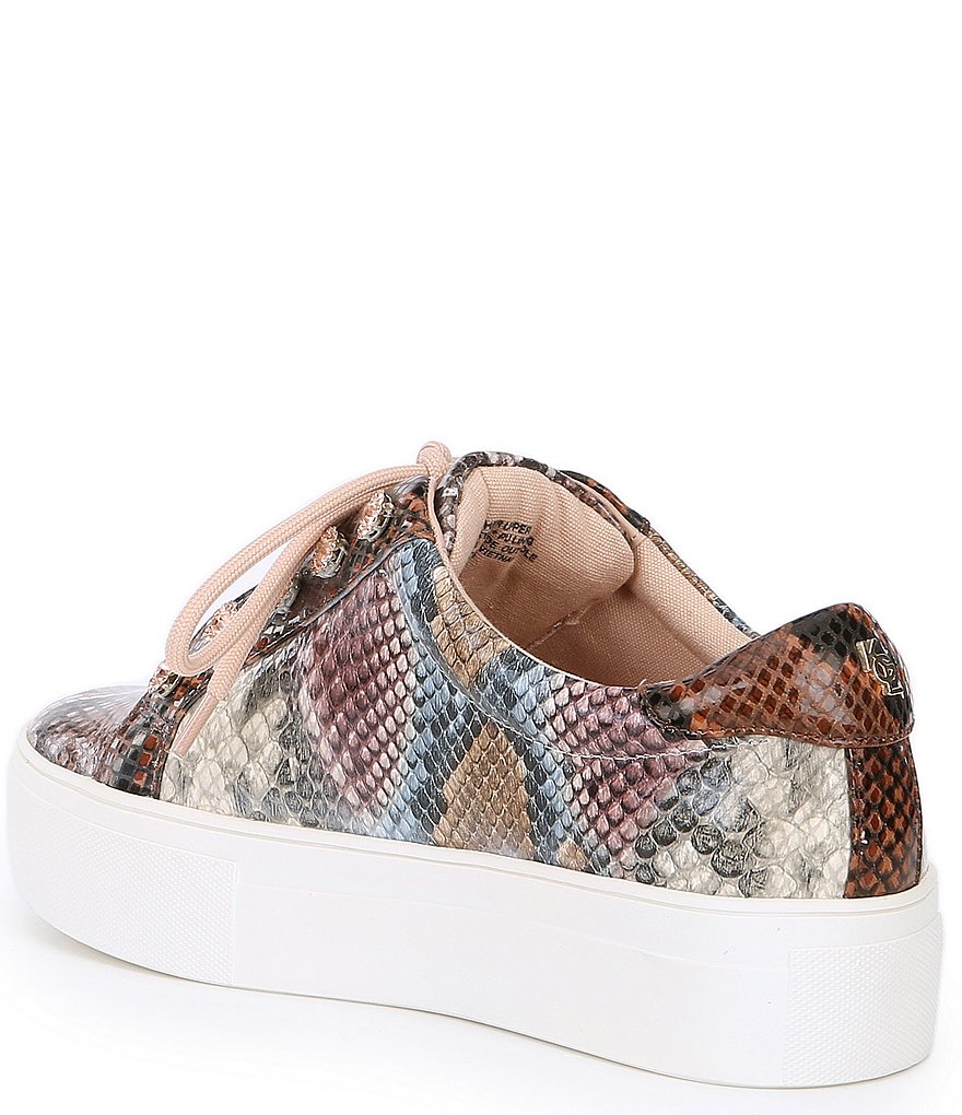 Kurt Geiger London Liviah Snake Print Leather Jewel Stud Detail Lace-Up Sneakers