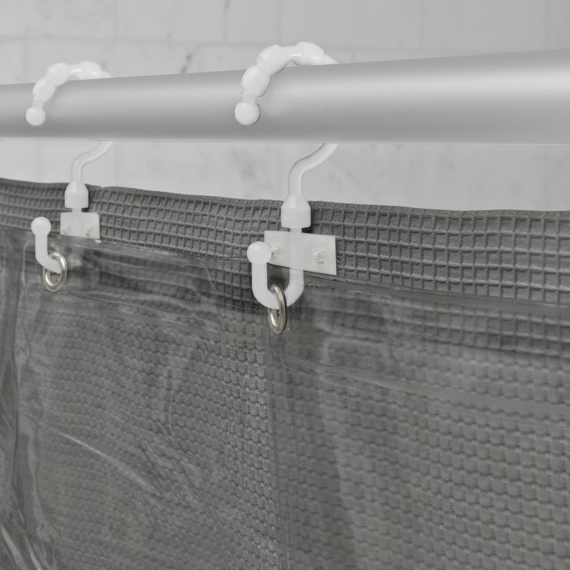 Smart Shower Curtains Waffle Fabric With Attached Hooks Rich Charcoal - Maytex