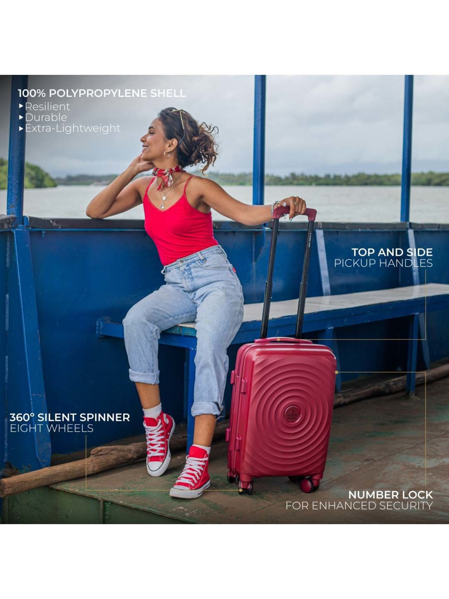 Nasher Miles Goa Hard-sided Polypropylene Check-In Luggage Maroon 28 inch |75cm Trolley bag