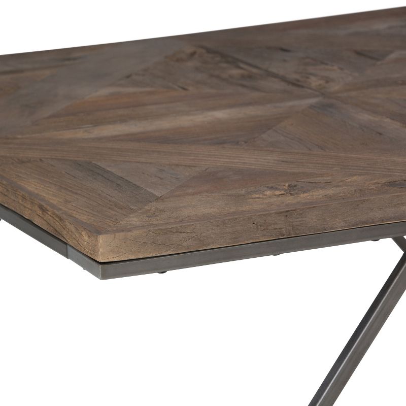 34" Camilla Solid Aged Elm Wood Square Coffee Table Distressed Java Brown Wood Inlay - WyndenHall
