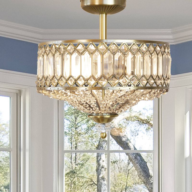 15.25" Glass/Metal Tiered Jeweled Semi Flush Mount Ceiling Lights - River of Goods