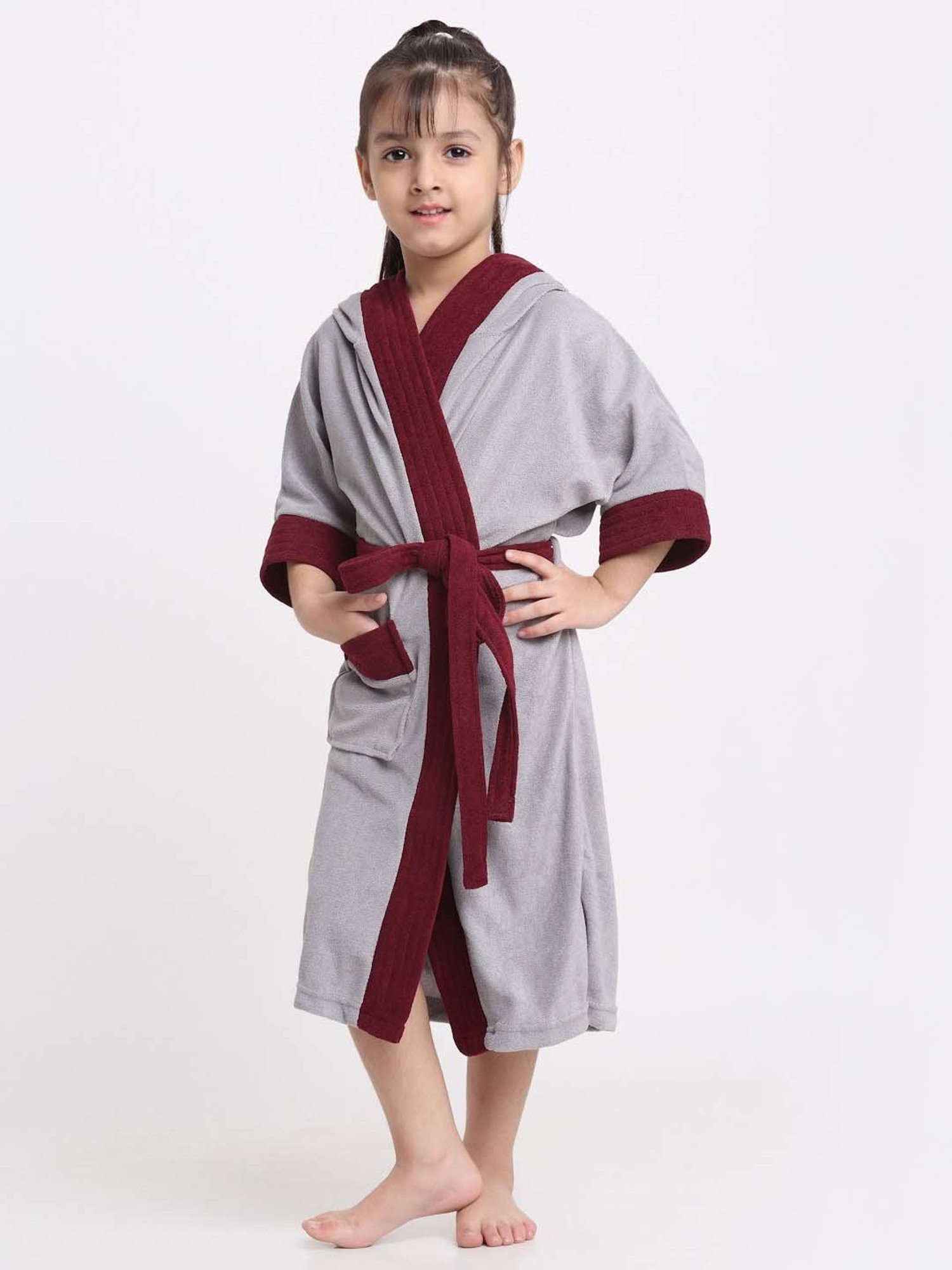 Creeva Melodious Black & Turkish Micro Terry 225 GSM Kids Hooded Bathrobe 4-5 Years With Pocket
