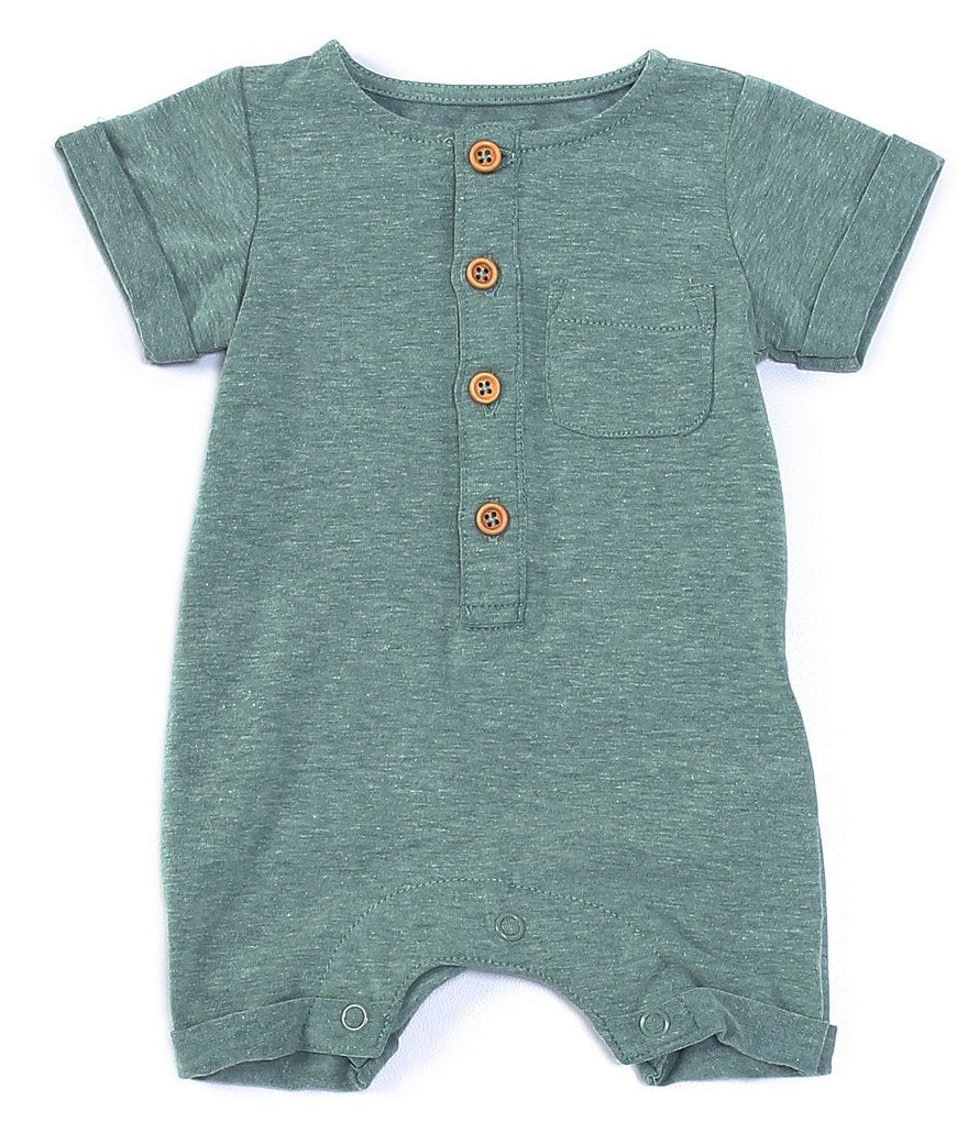 First Wave Baby Boys Newborn-9 months Heather Short Sleeve Button Front Romper