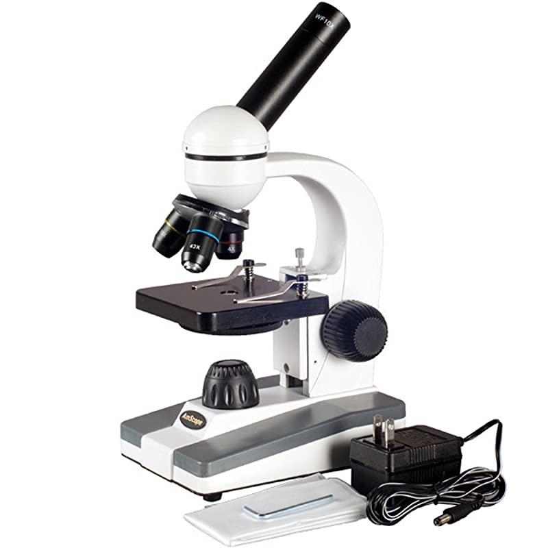 M148C Compound Monocular Microscope WF10x and WF25x Eyepieces 40x1000x Magnification LED Illumination Brightfield SingleLens Condenser Plain Stage 110V or BatteryPowered