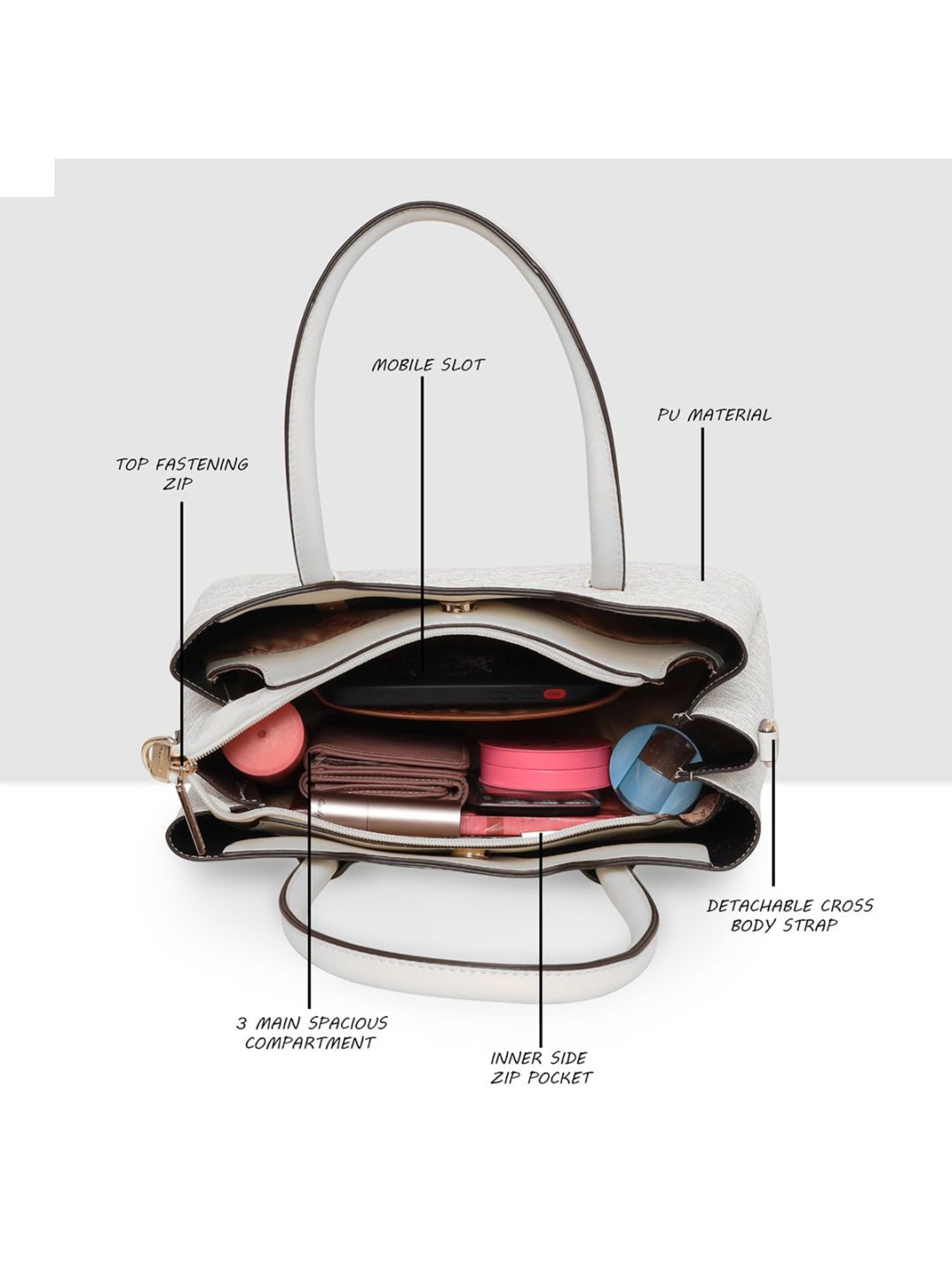 Esbeda Off-White PU Printed Handbag