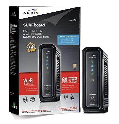ARRIS SURFboard SBG6580-2 8x4 DOCSIS 3.0 Cable Modem/Wi-Fi N600 (N300 2.4Ghz + N300 5GHz) Dual Band Router - Retail Packaging Black (570763-034-00)