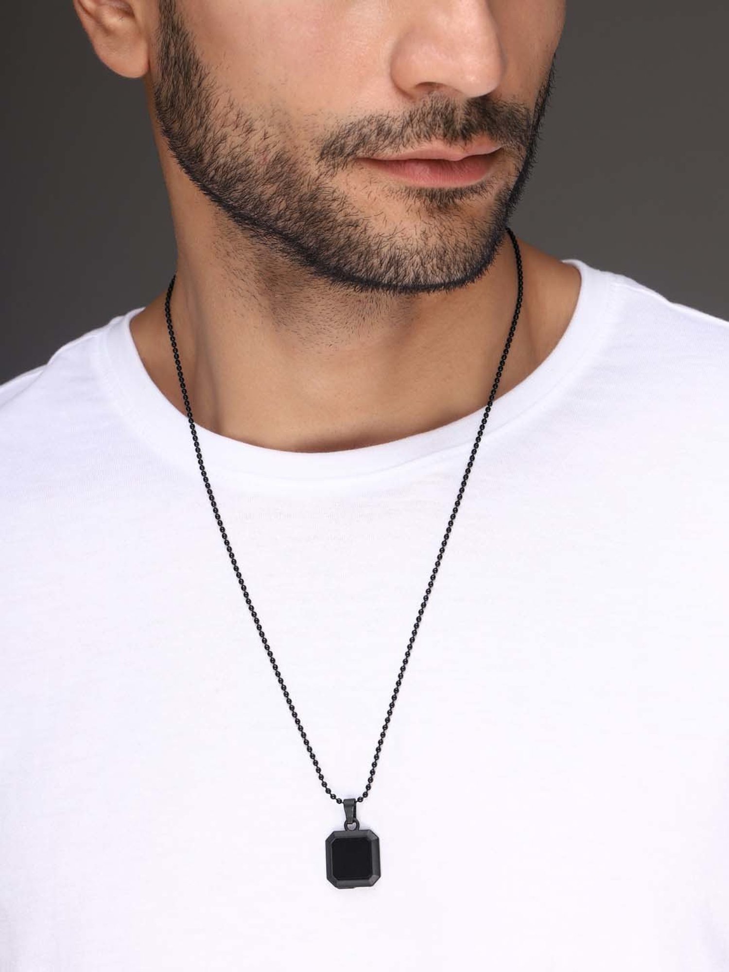 Bold By Priyaasi Black Plated Men's Chain with Square Pendant