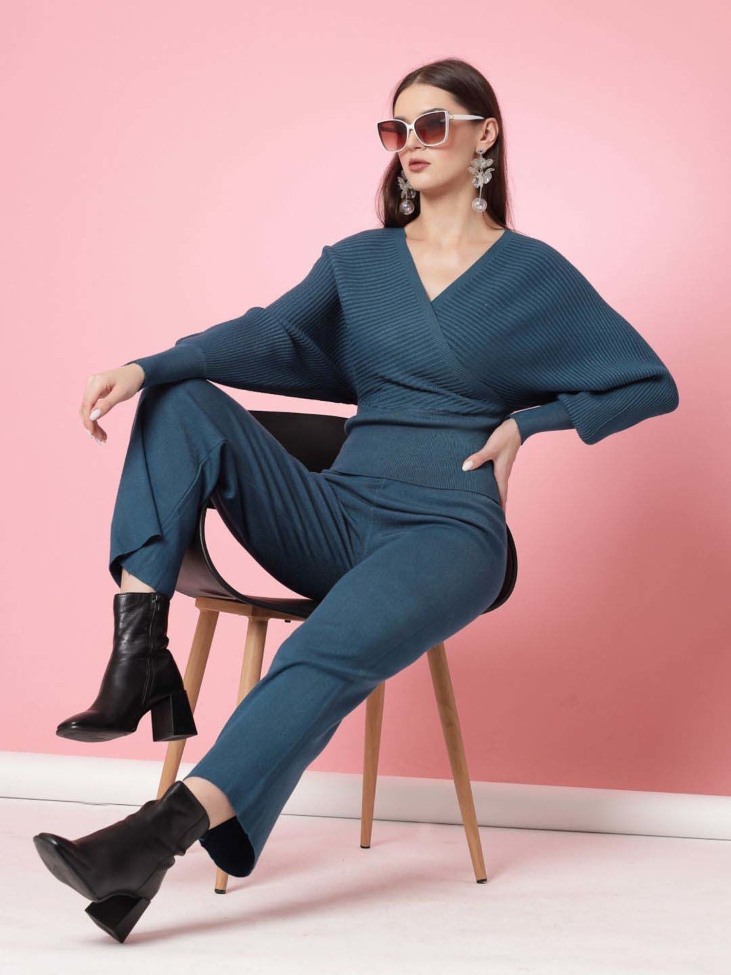 Mafadeny Blue Plain Top Pants Set