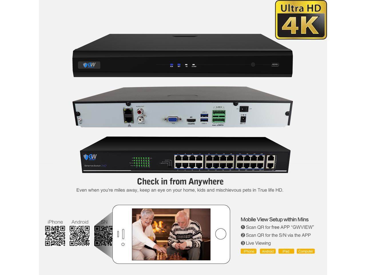 GW 8 Channel H.265 HEVC NVR w/ 4K HDMI Output 5MP Security System, 8 x HD 5MP IP PoE Camera (2592 x 1920p) In/Outdoor Digital WDR - 5 Megapixel (More Pixels Than 1080P, 300% More Detailed Than 720P)