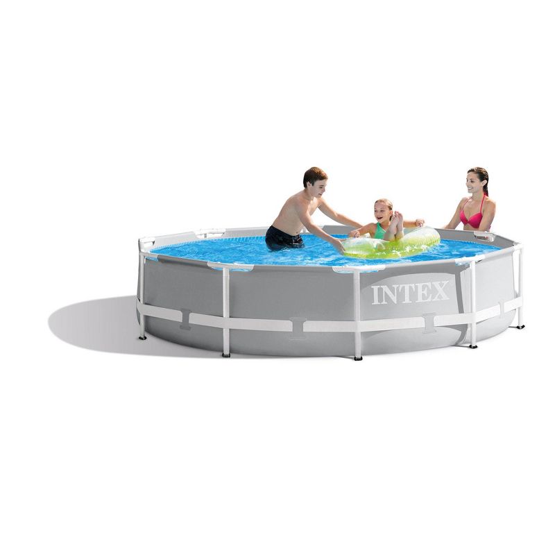 Intex 26700EH 10ft x 30in Prism Metal Frame Round Above Ground Outdoor Backyard Swimming Pool for Summer, (No Pump)