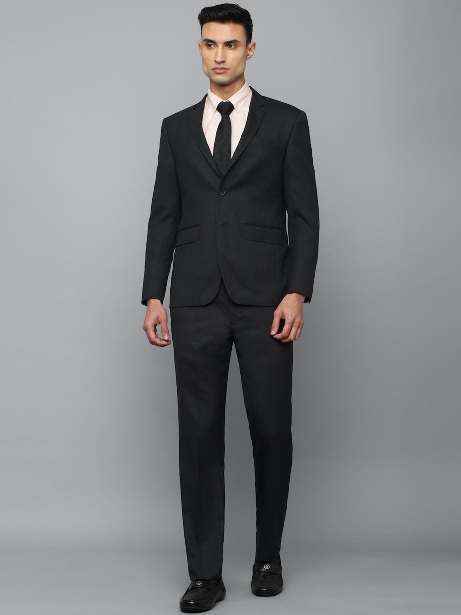 Luxure By Louis Philippe Black Slim Fit Texture Two Piece Suits
