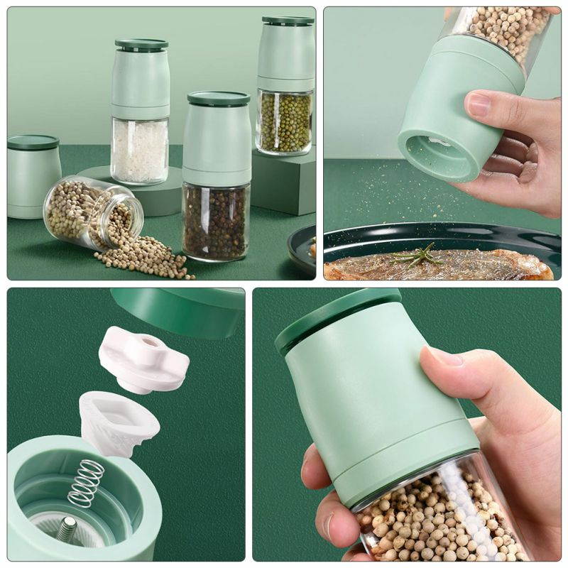 1 Pc Spice Grinder Kitchen Glass Spice Bottle Pepper Grinder (Light Green)