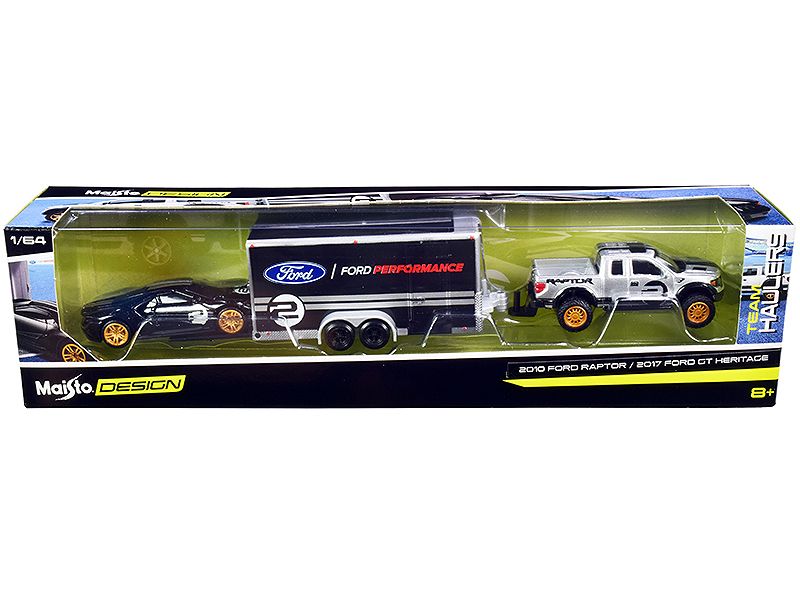 1950 Ford COE Flatbed Truck #61 and 1966 Ford GT40 MK II #61 Green Metallic with Yellow Stripes "Muscle Transports" Series 1/64 Diecast Model Cars by Muscle Machines